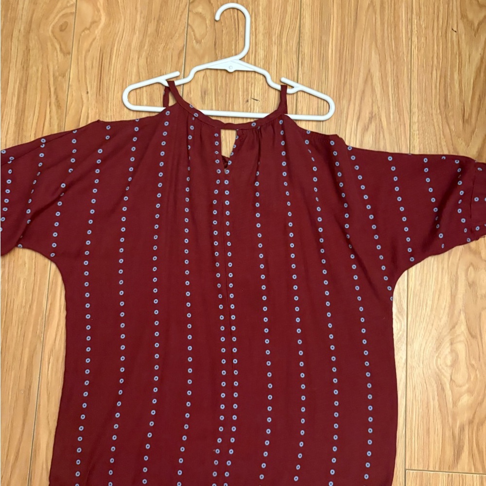 Burgundy Blouse with Light Blue Polka Dots